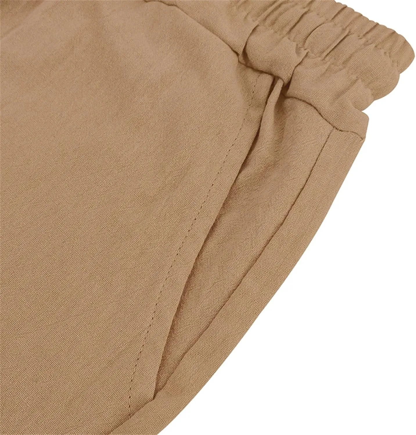 Men Linen Casual Shorts Elastic Waist Drawstring Classic Slim Fit Lightweight for Summer Beach with Pockets