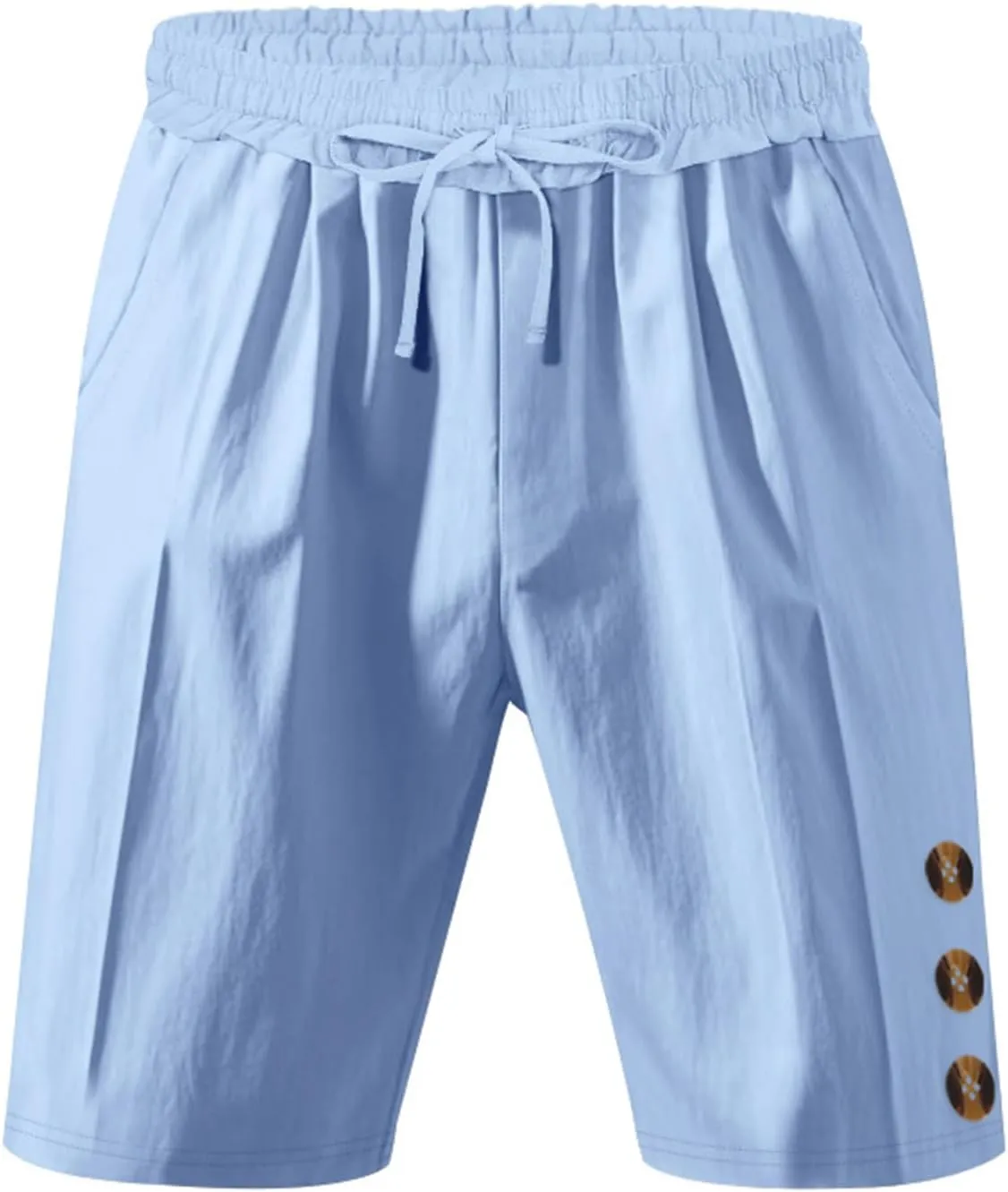 Men Linen Casual Shorts Elastic Waist Drawstring Classic Slim Fit Lightweight for Summer Beach with Pockets