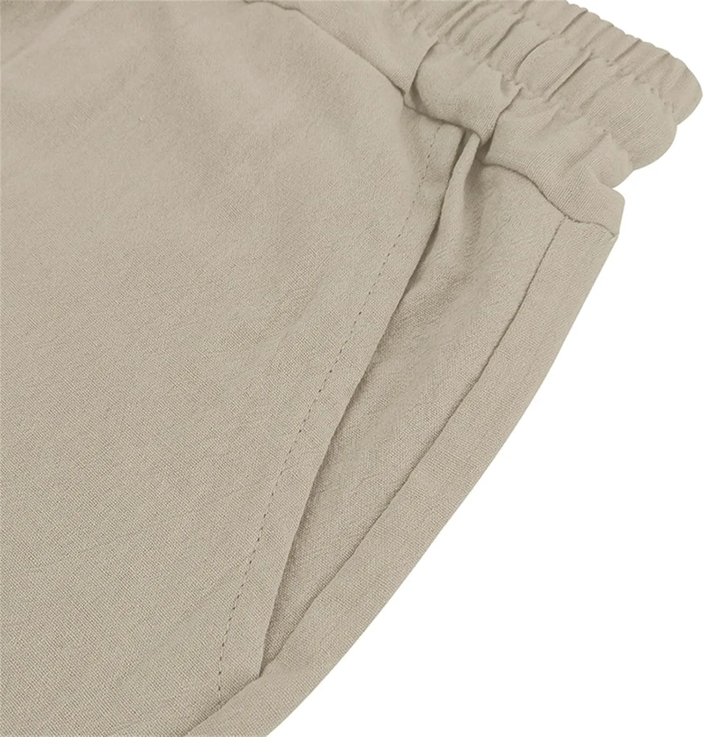 Men Linen Casual Shorts Elastic Waist Drawstring Classic Slim Fit Lightweight for Summer Beach with Pockets