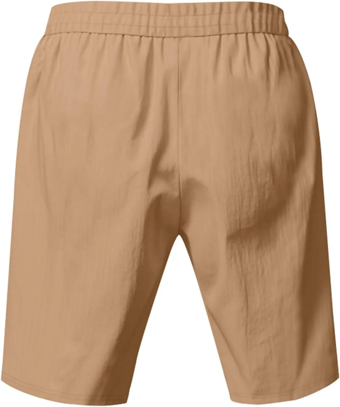 Men Linen Casual Shorts Elastic Waist Drawstring Classic Slim Fit Lightweight for Summer Beach with Pockets