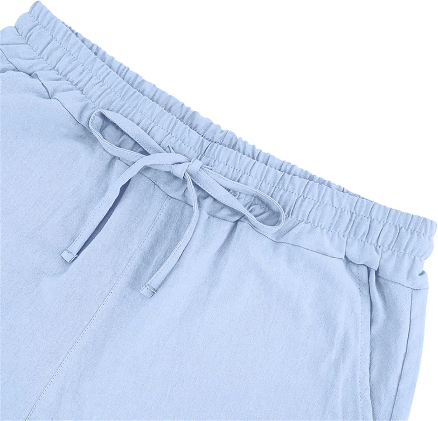 Men Linen Casual Shorts Elastic Waist Drawstring Classic Slim Fit Lightweight for Summer Beach with Pockets