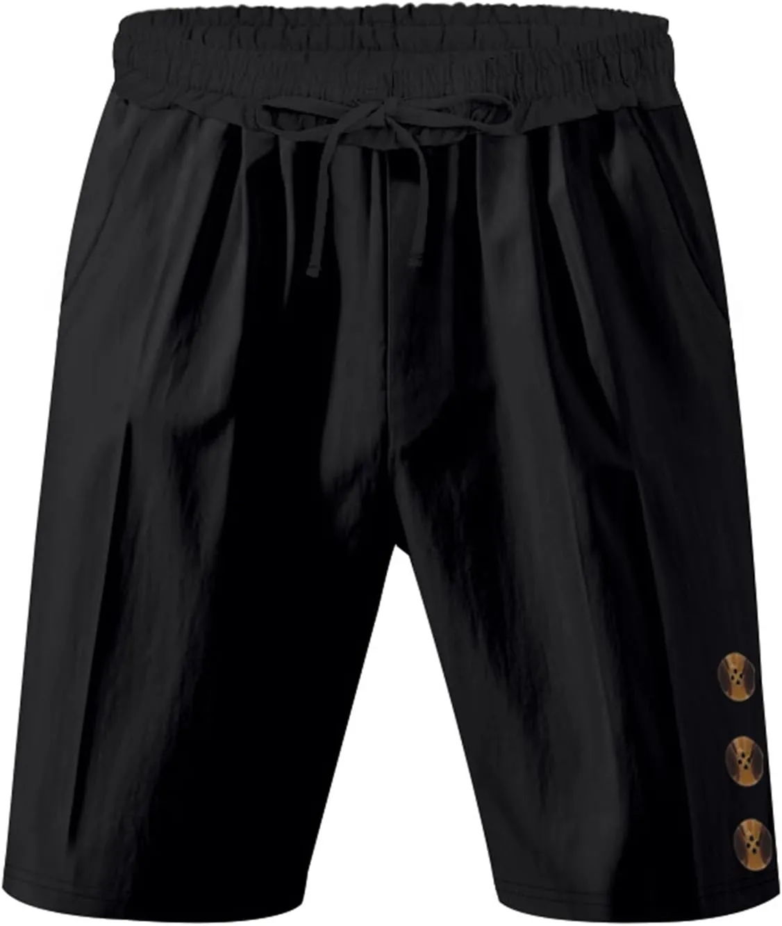 Men Linen Casual Shorts Elastic Waist Drawstring Classic Slim Fit Lightweight for Summer Beach with Pockets