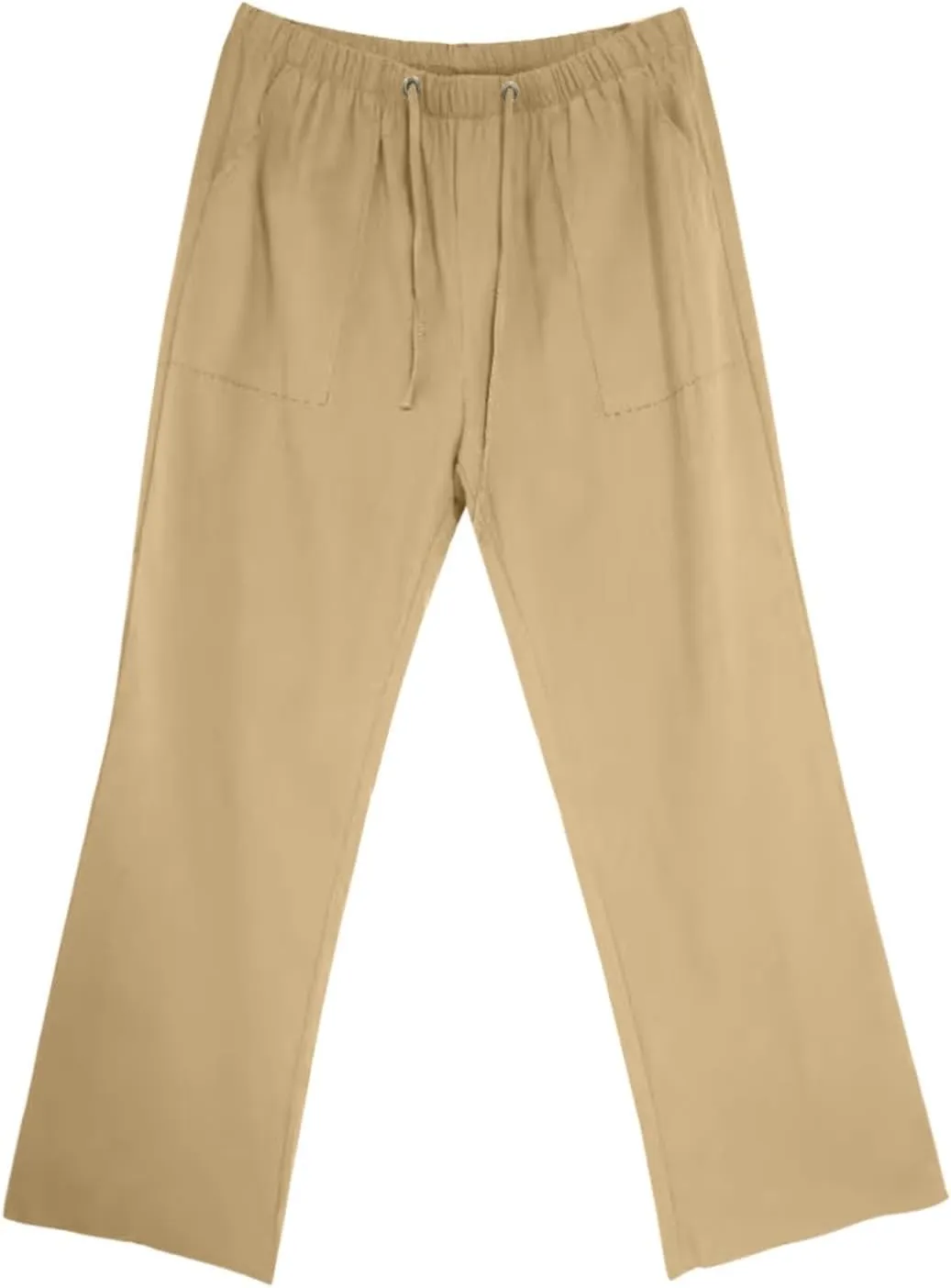 Men Linen Pants Plus Size Casual Plain Pant Classic Basic Lightweight Slacks Summer Vacation Beach Drawstring Trouser