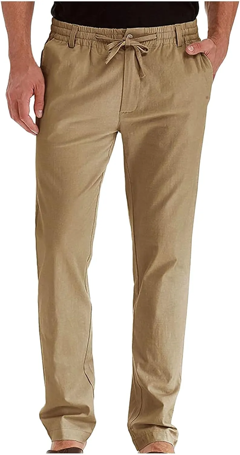 Mens Business Casual Pants Elastic Waist Dress Pants Trousers with Pockets Lightweight Flat Front Classic Fit Pants