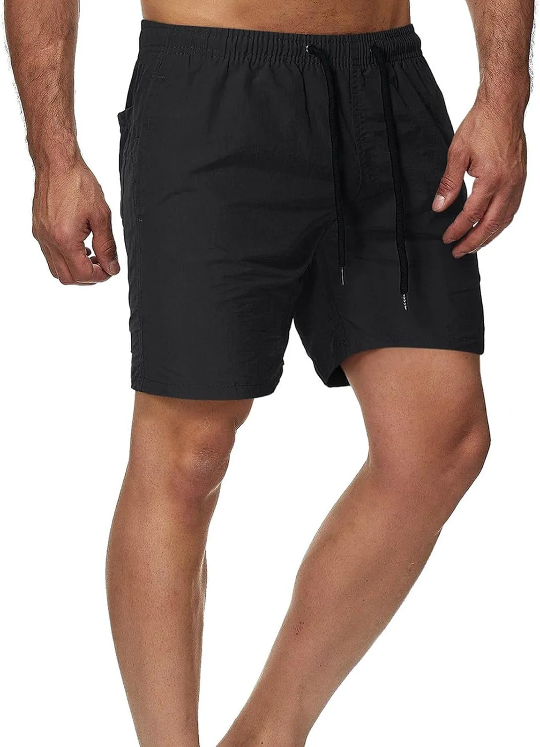 Men's Casual Classic Shorts Elastic Waist Summer Beach Lightweight Board Slim-Fit with Pockets Stylish Solid Clothing