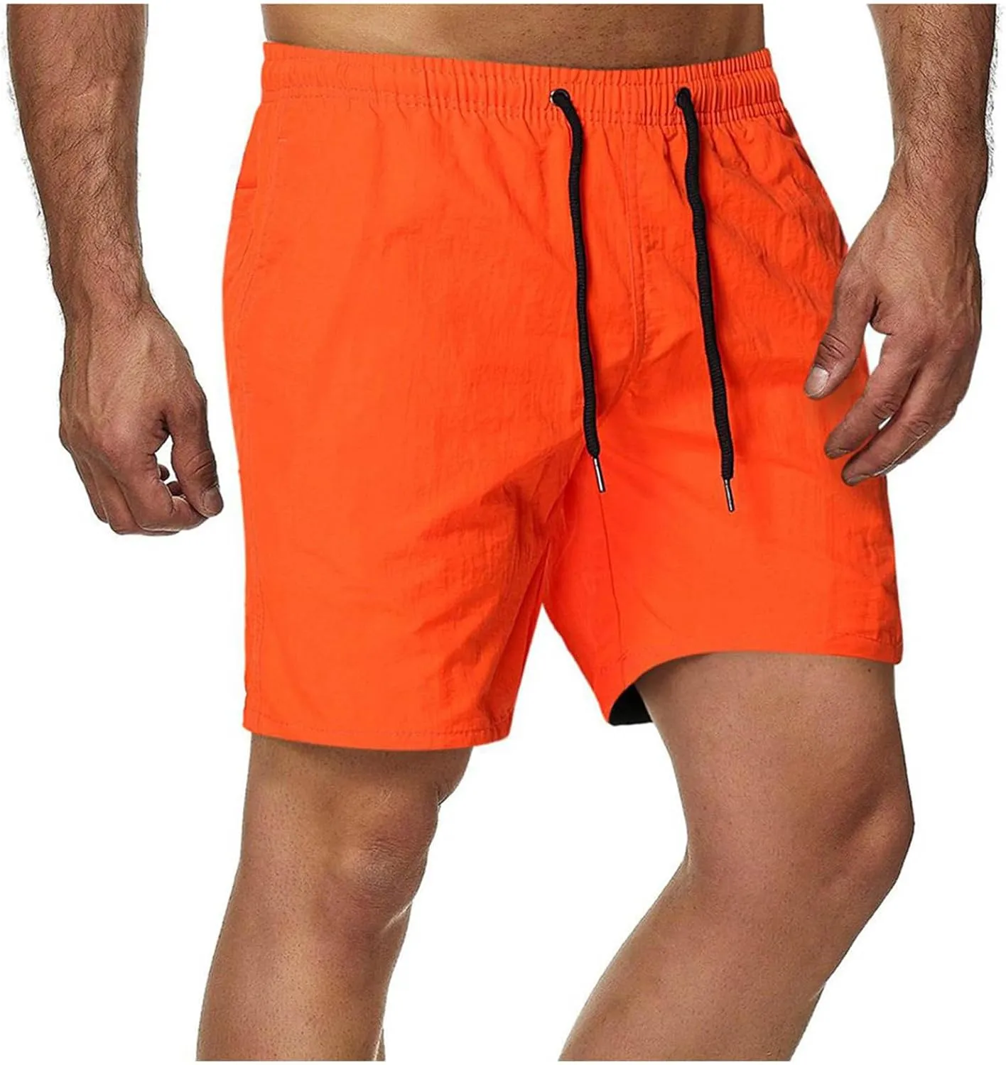 Men's Casual Classic Shorts Elastic Waist Summer Beach Lightweight Board Slim-Fit with Pockets Stylish Solid Clothing