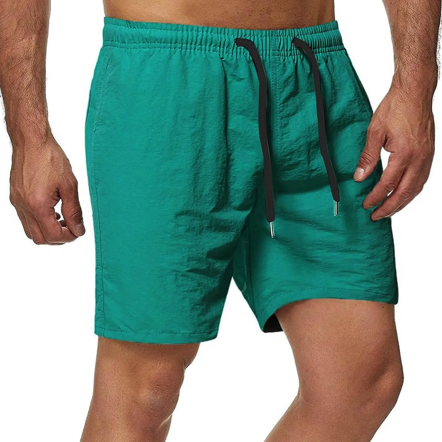 Men's Casual Classic Shorts Elastic Waist Summer Beach Lightweight Board Slim-Fit with Pockets Stylish Solid Clothing