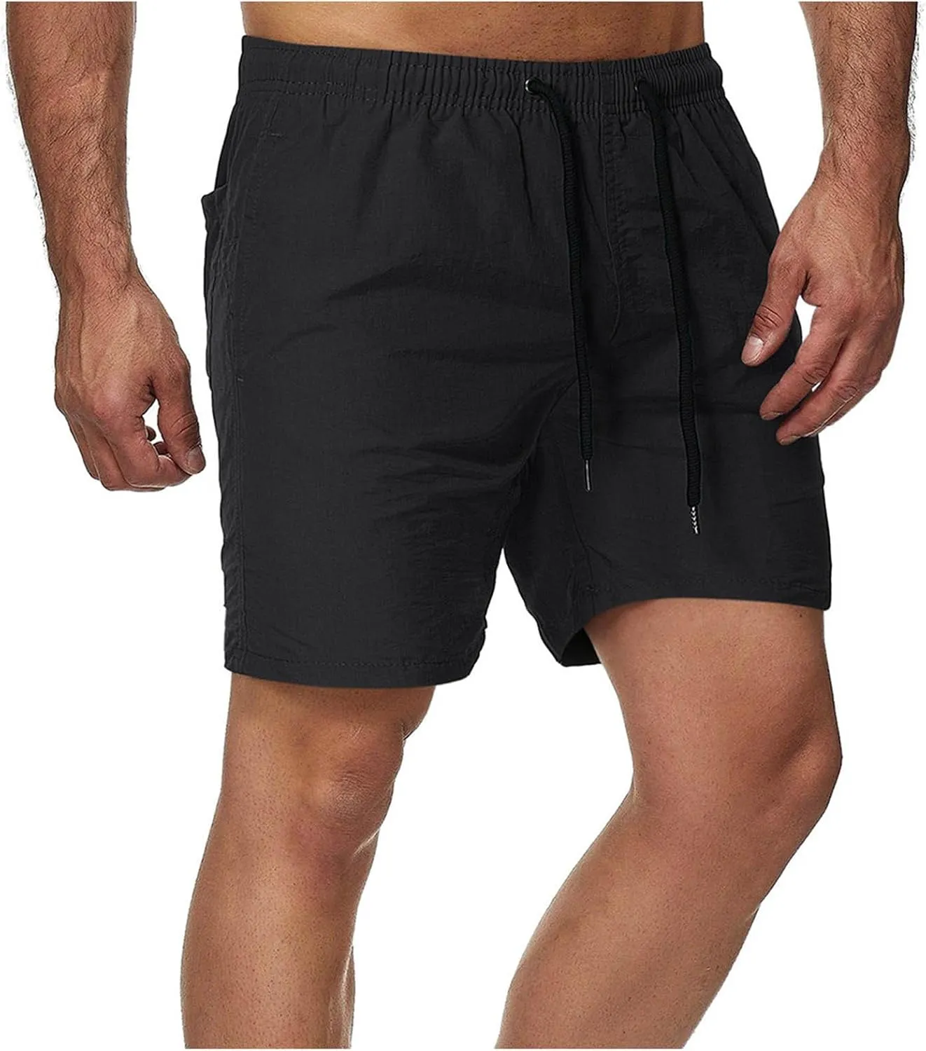 Men's Casual Classic Shorts Elastic Waist Summer Beach Lightweight Board Slim-Fit with Pockets Stylish Solid Clothing