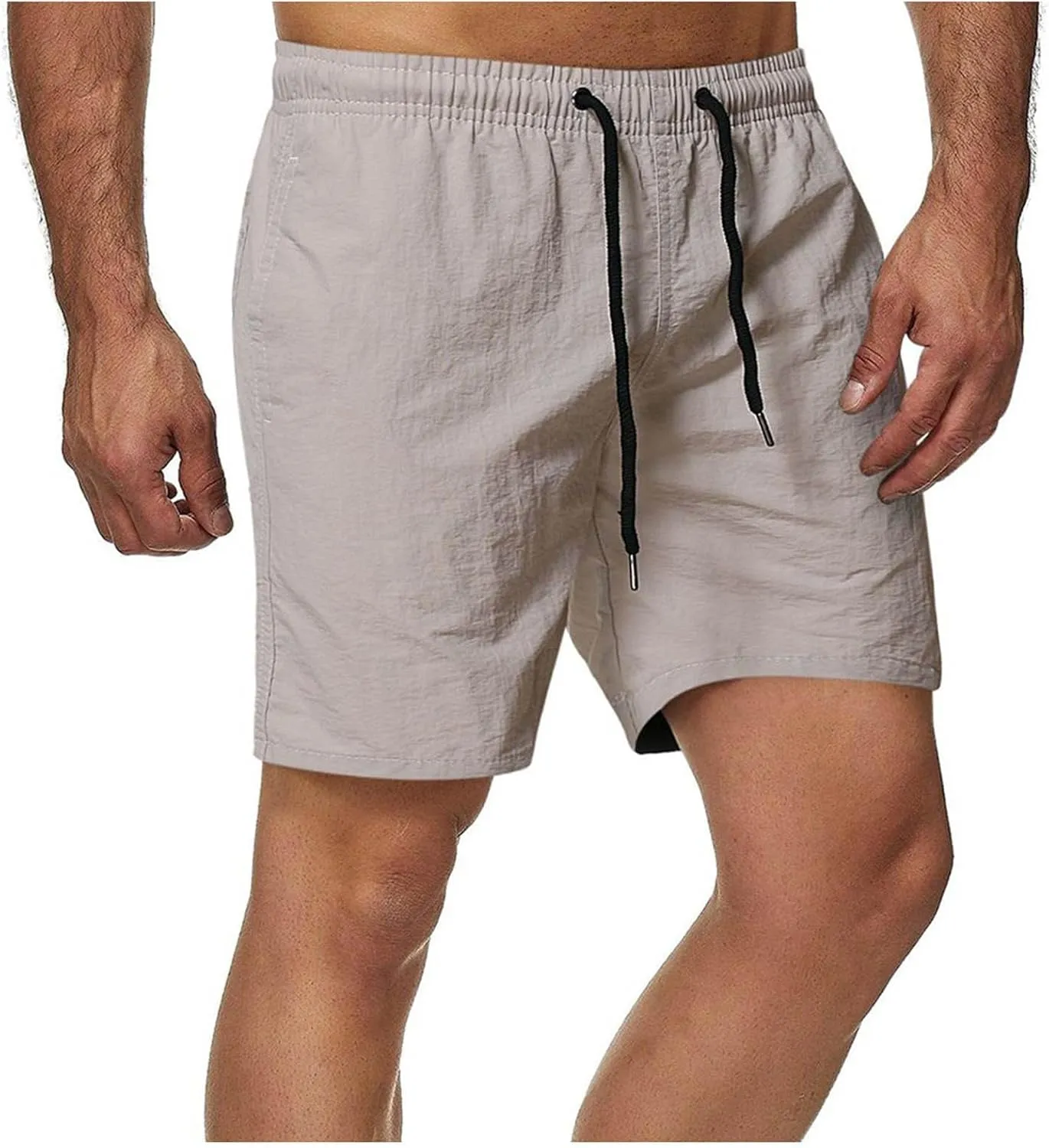Men's Casual Classic Shorts Elastic Waist Summer Beach Lightweight Board Slim-Fit with Pockets Stylish Solid Clothing