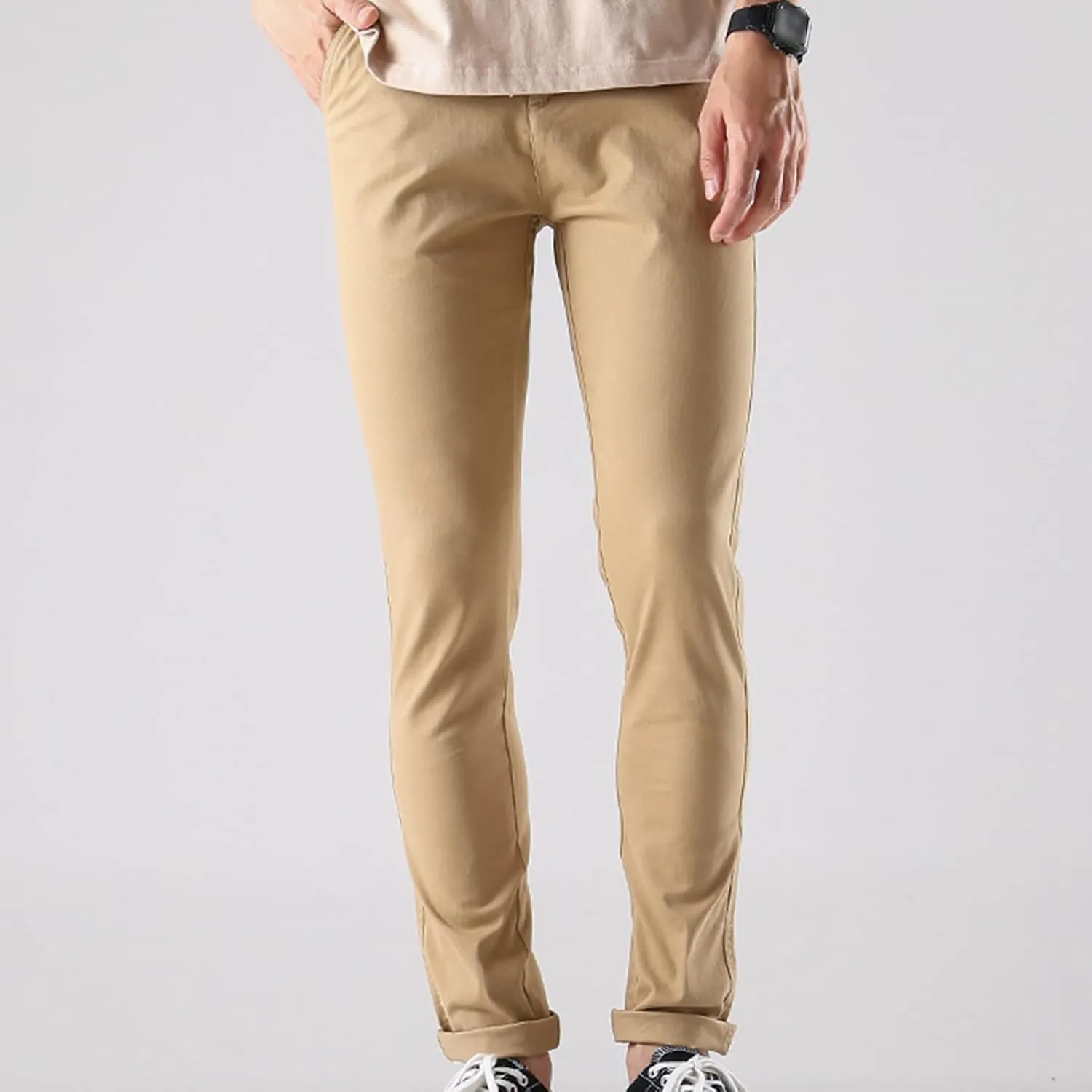 Men's Classic Straight Leg Stretch Pant Slim Fit Flat Front Casual Pants Solid Comfort Athletic Chino Trousers