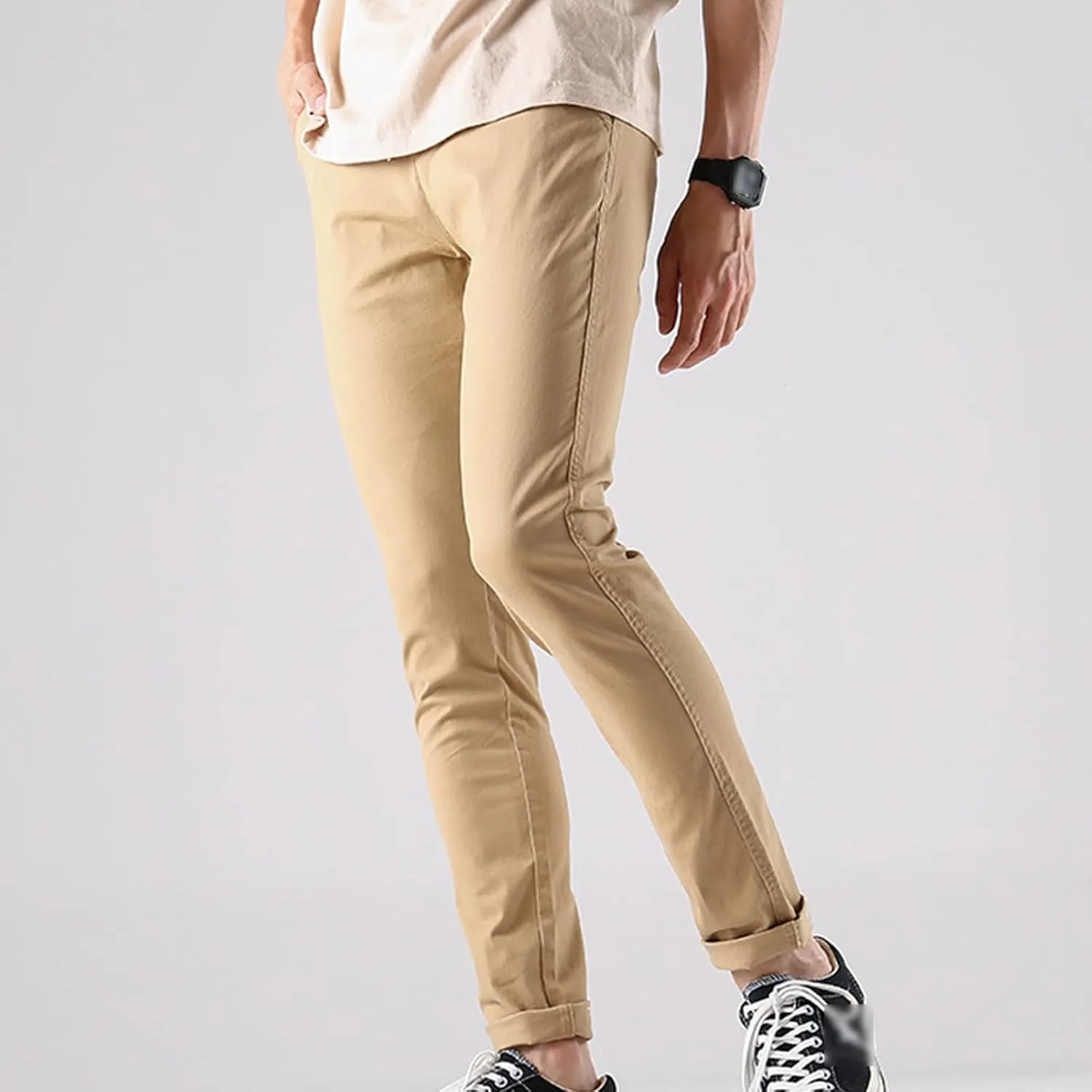 Men's Classic Straight Leg Stretch Pant Slim Fit Flat Front Casual Pants Solid Comfort Athletic Chino Trousers