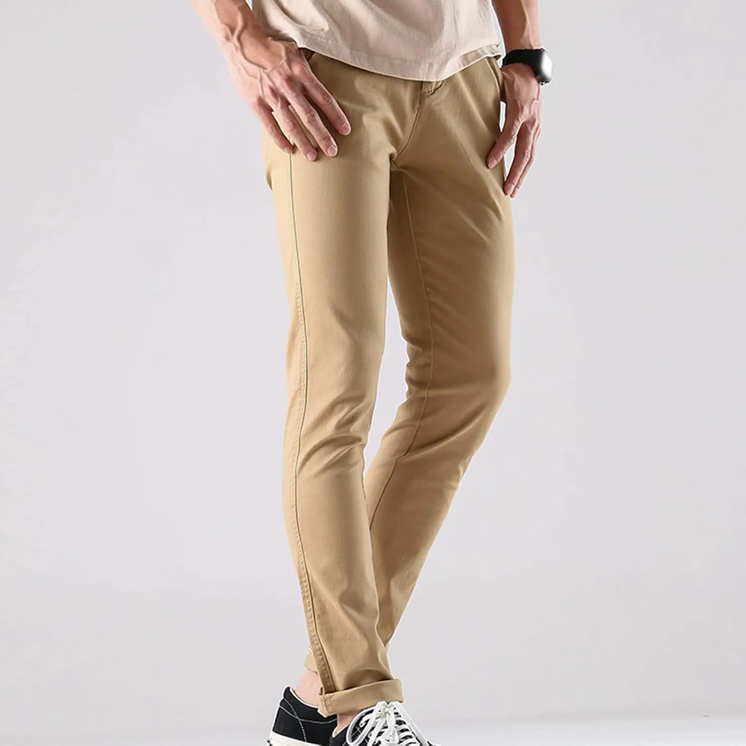 Men's Classic Straight Leg Stretch Pant Slim Fit Flat Front Casual Pants Solid Comfort Athletic Chino Trousers
