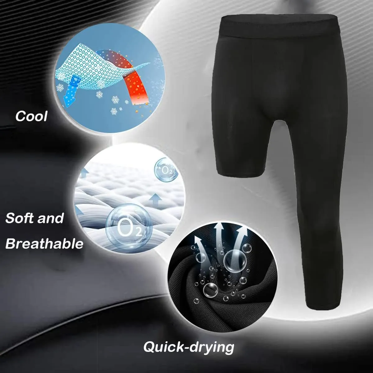 Men's Compression Sport Pants Single Leg 3/4 Base Layer Basketball Leggings Athletic One Leg Capri Tights Running