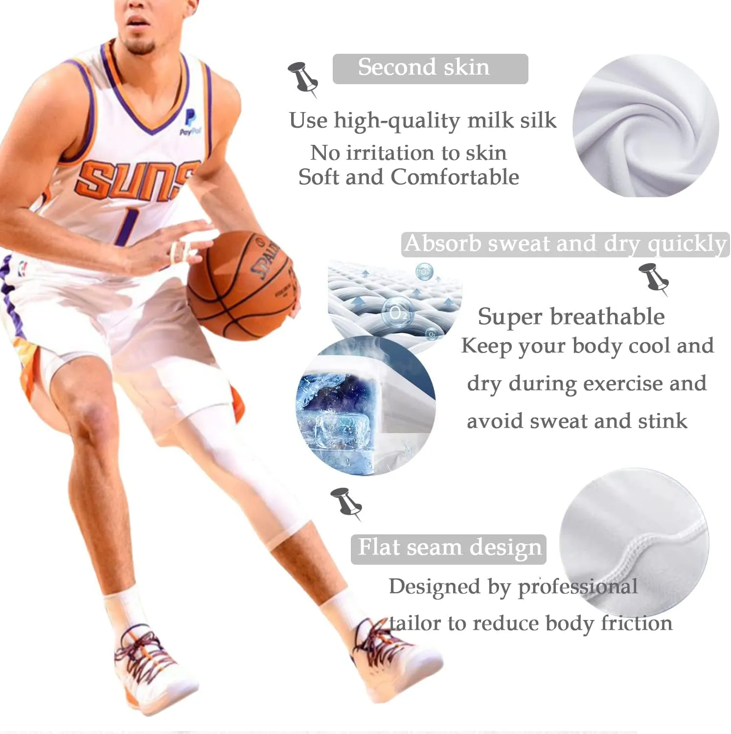 Men's Compression Sport Pants Single Leg 3/4 Base Layer Basketball Leggings Athletic One Leg Capri Tights Running