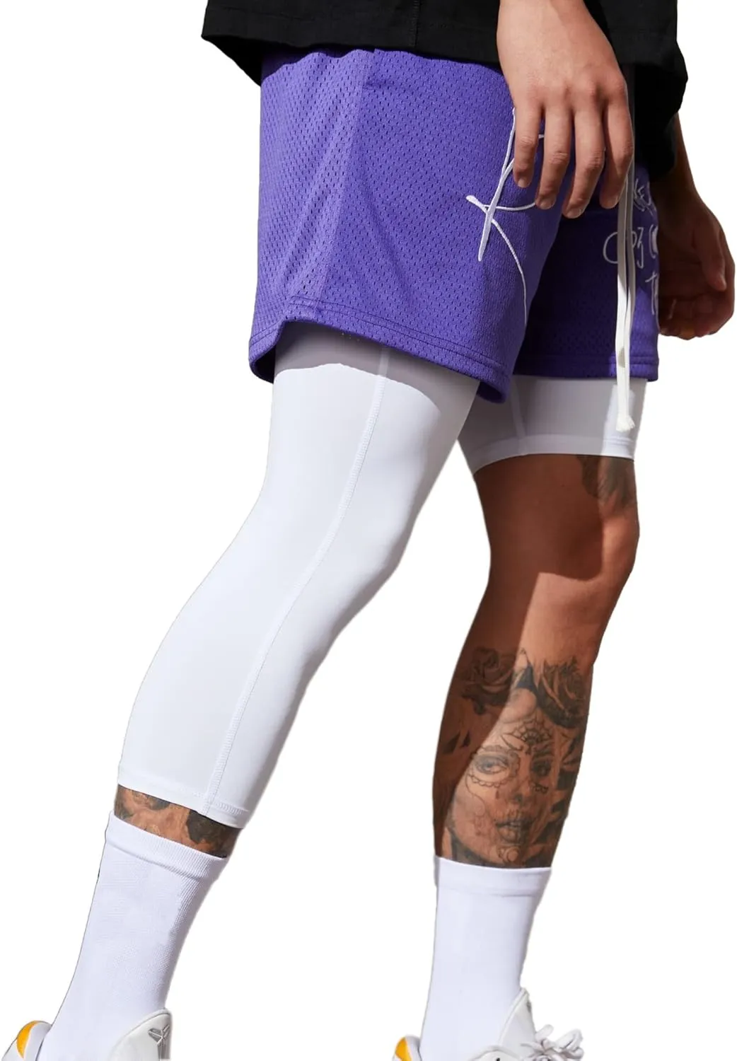 Men's Compression Sport Pants Single Leg 3/4 Base Layer Basketball Leggings Athletic One Leg Capri Tights Running