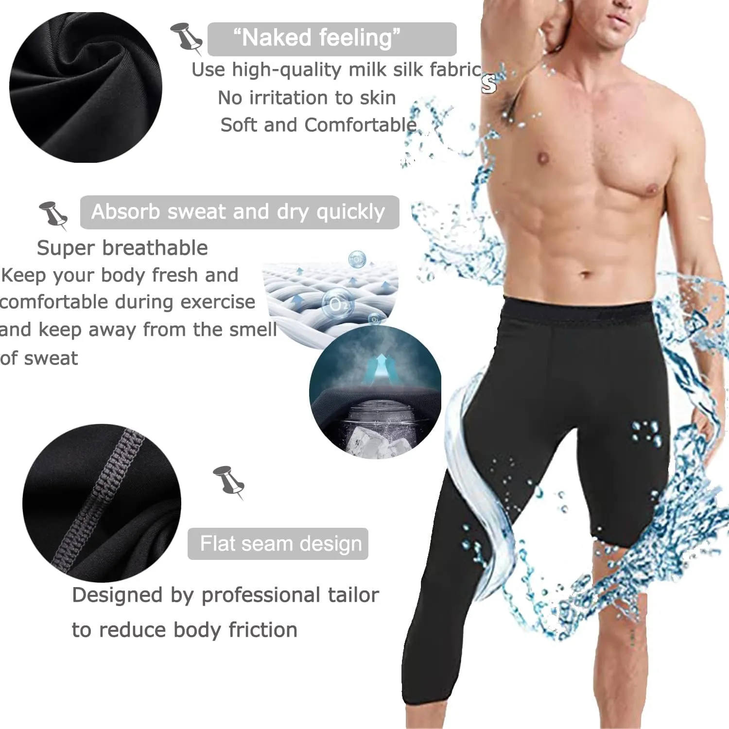 Men's Compression Sport Pants Single Leg 3/4 Base Layer Basketball Leggings Athletic One Leg Capri Tights Running