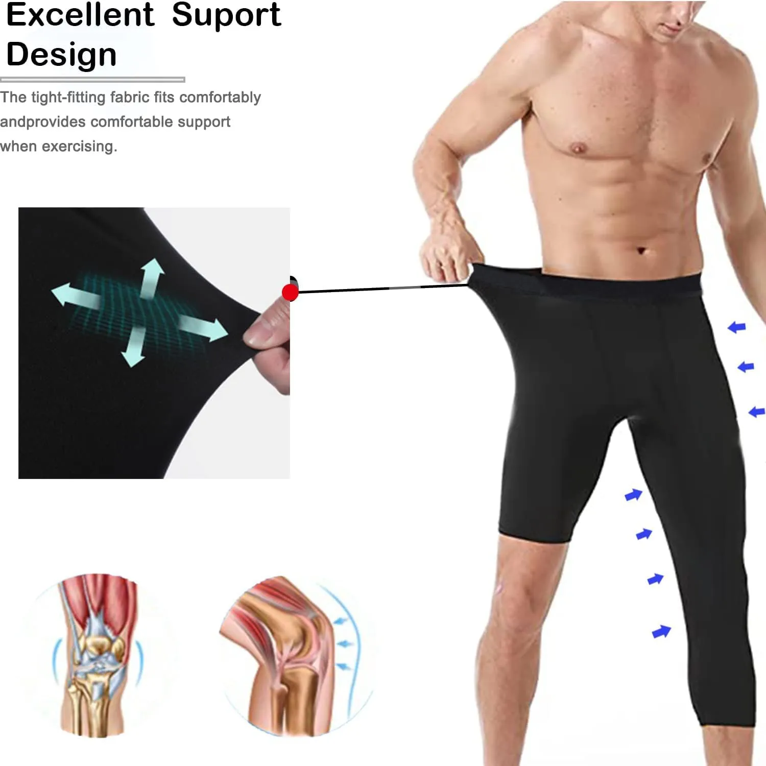 Men's Compression Sport Pants Single Leg 3/4 Base Layer Basketball Leggings Athletic One Leg Capri Tights Running