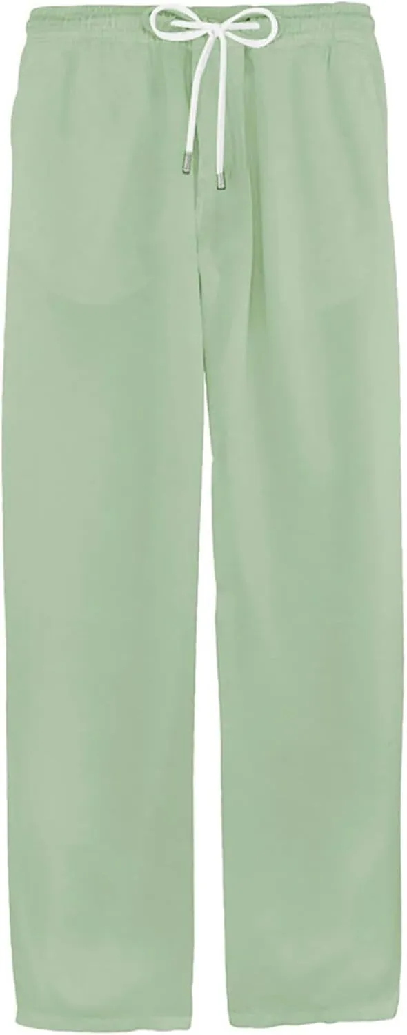 Mens Cotton Linen Drawstring Pant Loose Fit Straight Leg Casual Pants for Men Classic Elastic Solid Beach Resort Trousers