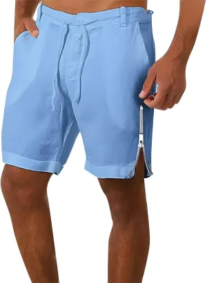 Mens Elastic Waist Linen Classic Shorts for Summer Beach Lightweight Slim Fit with Pockets Athletic Baggy Workout