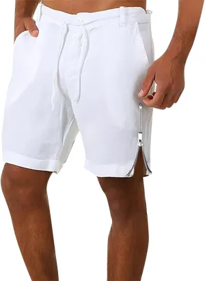 Mens Elastic Waist Linen Classic Shorts for Summer Beach Lightweight Slim Fit with Pockets Athletic Baggy Workout