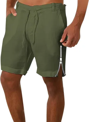 Mens Elastic Waist Linen Classic Shorts for Summer Beach Lightweight Slim Fit with Pockets Athletic Baggy Workout