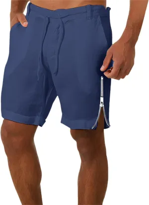 Mens Elastic Waist Linen Classic Shorts for Summer Beach Lightweight Slim Fit with Pockets Athletic Baggy Workout