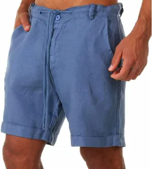 Men's Linen Casual Classic Short Elastic Waist Summer Beach Lightweight Board Slim-Fit with Pockets