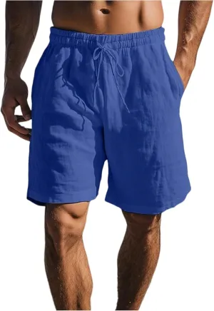 Men's Linen Casual Classic Short Elastic Waist Summer Beach Lightweight Loose-Fit Shorts with Pockets 2025