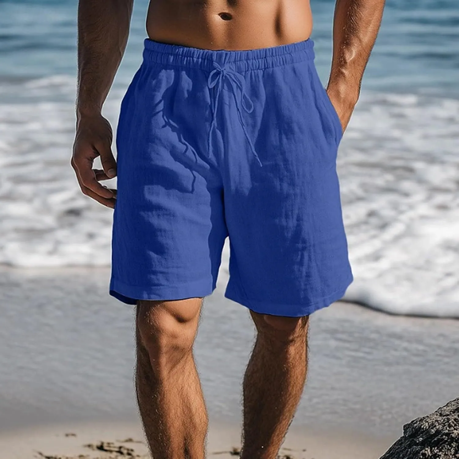 Men's Linen Casual Classic Short Elastic Waist Summer Beach Lightweight Loose-Fit Shorts with Pockets 2025