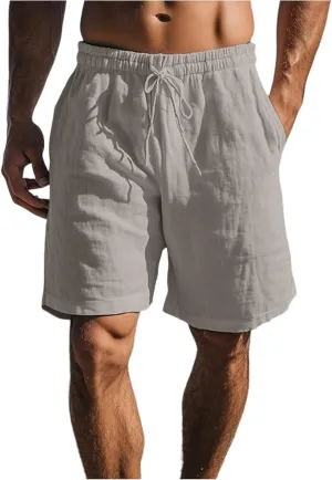 Men's Linen Casual Classic Short Elastic Waist Summer Beach Lightweight Loose-Fit Shorts with Pockets 2025