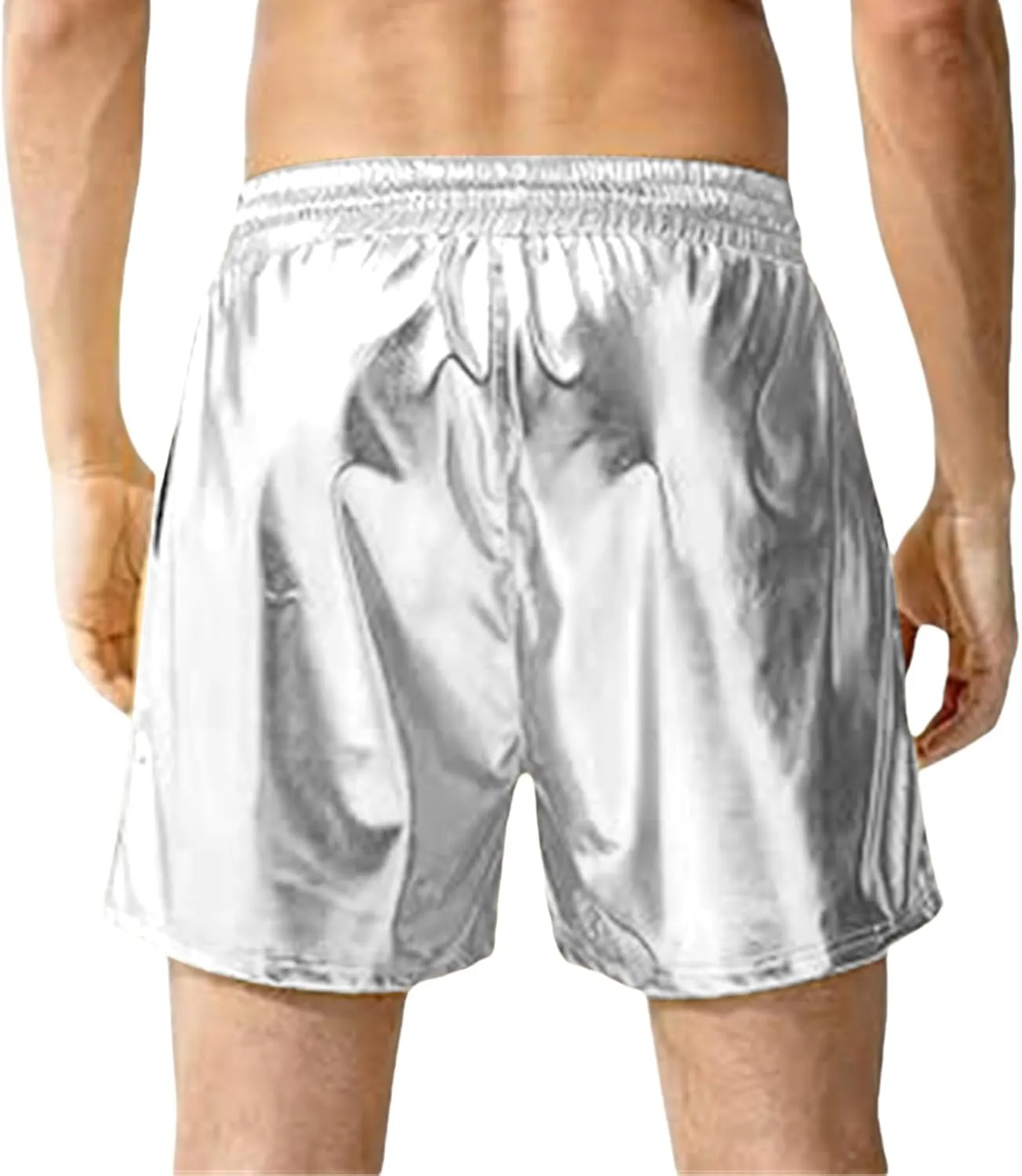 Mens Metallic Shorts Sparkly Shiny Trendy Sexy Classic Drawstring Short Pants Disco Rave Hot Beach Outfits with Pocket