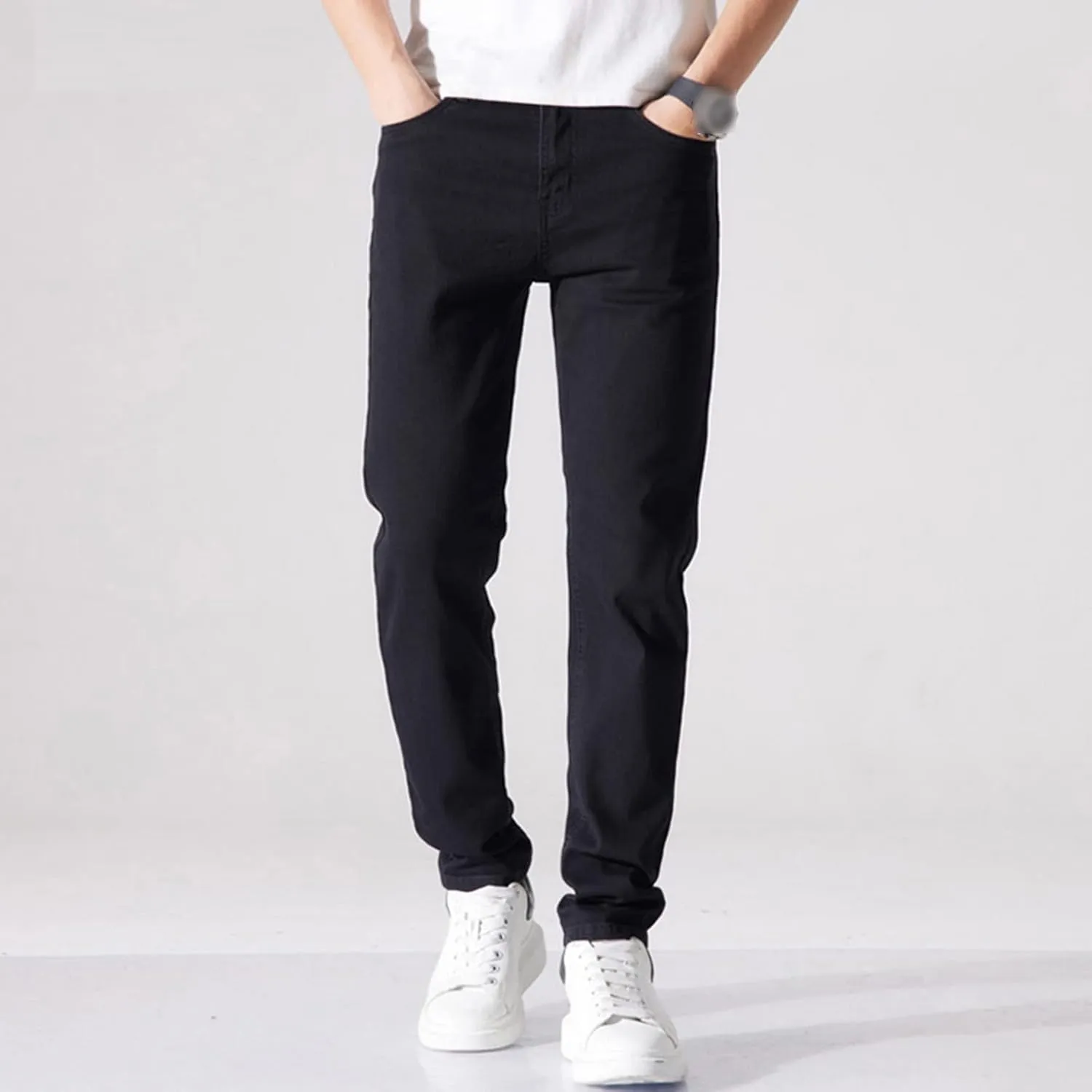 Men's Slim Fit Skinny Stretch Jeans Classic Retro Straight Leg Denim Pants Washed Distressed Comfy Jean Trousers