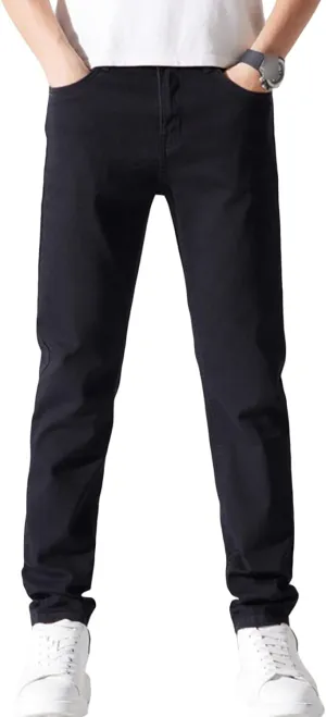 Men's Slim Fit Skinny Stretch Jeans Classic Retro Straight Leg Denim Pants Washed Distressed Comfy Jean Trousers