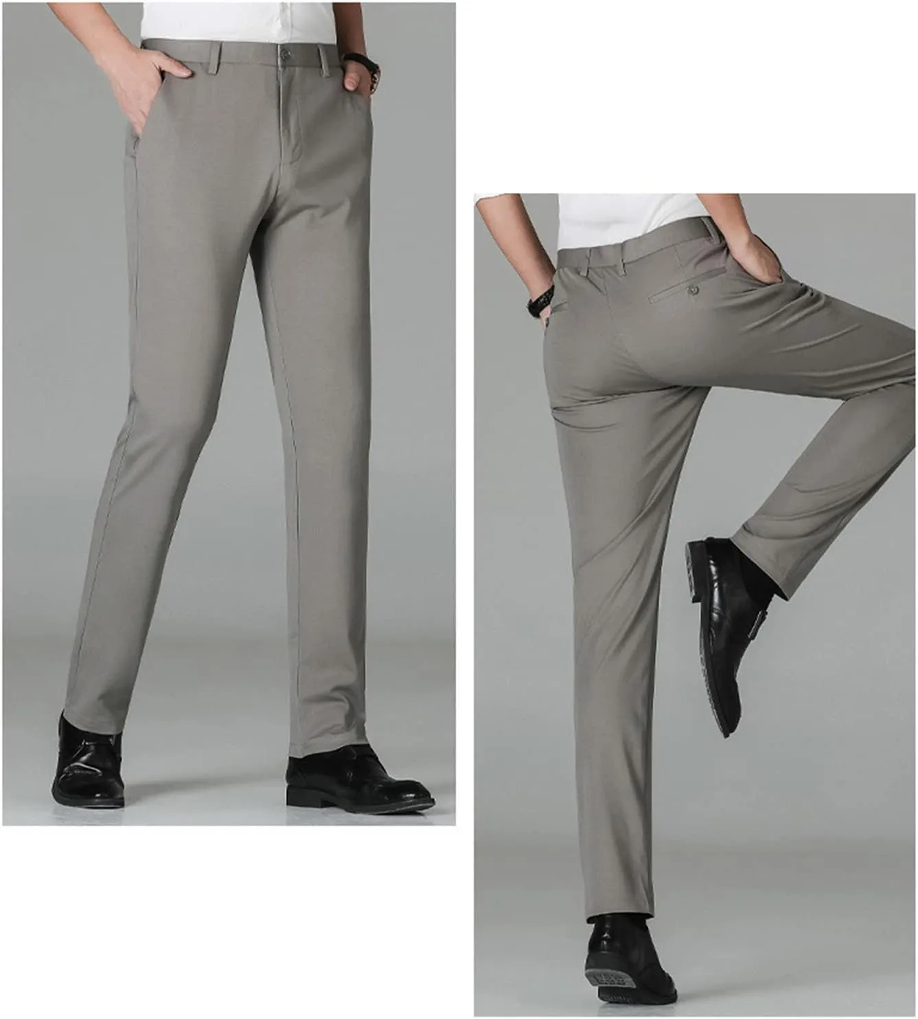 Men's Straight Fit Stretch Dress Pants Classic Fit Flat Front Chino Pant Solid Comfort Slim Fit Skinny Suit Pants