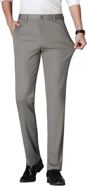Men's Straight Fit Stretch Dress Pants Classic Fit Flat Front Chino Pant Solid Comfort Slim Fit Skinny Suit Pants