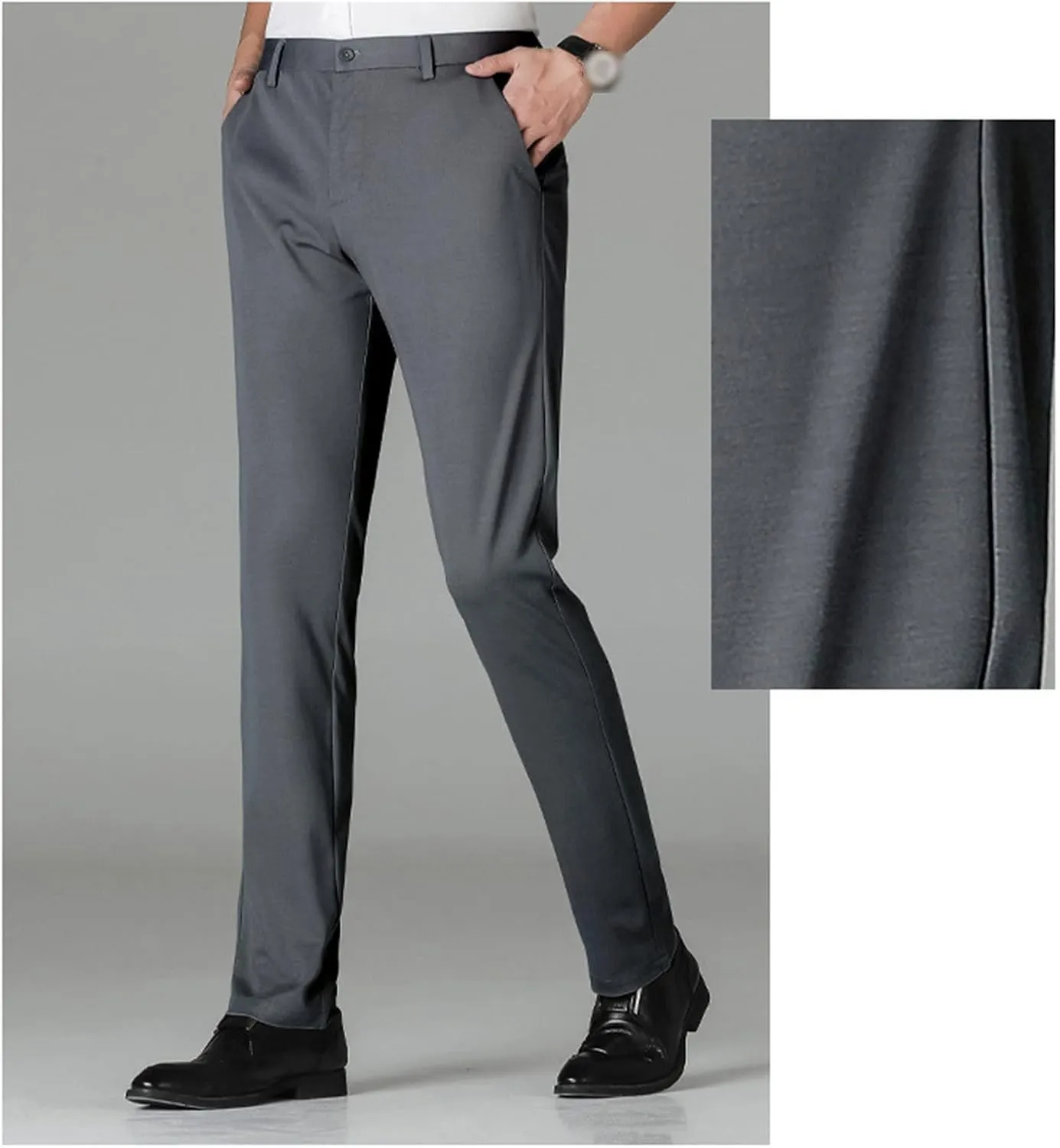 Men's Straight Fit Stretch Dress Pants Classic Fit Flat Front Chino Pant Solid Comfort Slim Fit Skinny Suit Pants