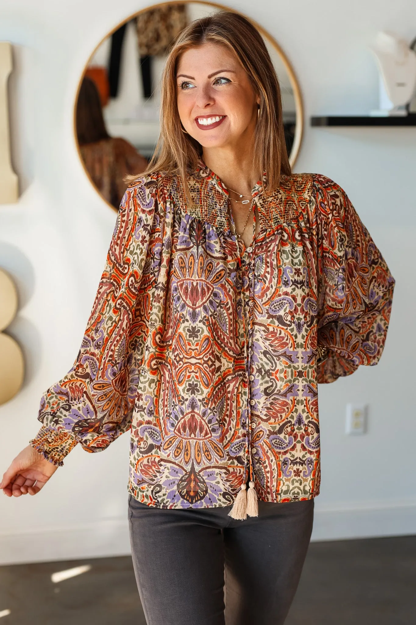 Paisley Print Tassel Tie Top