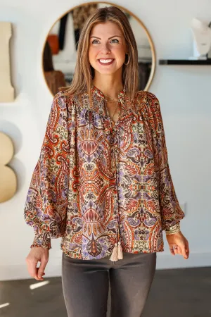 Paisley Print Tassel Tie Top