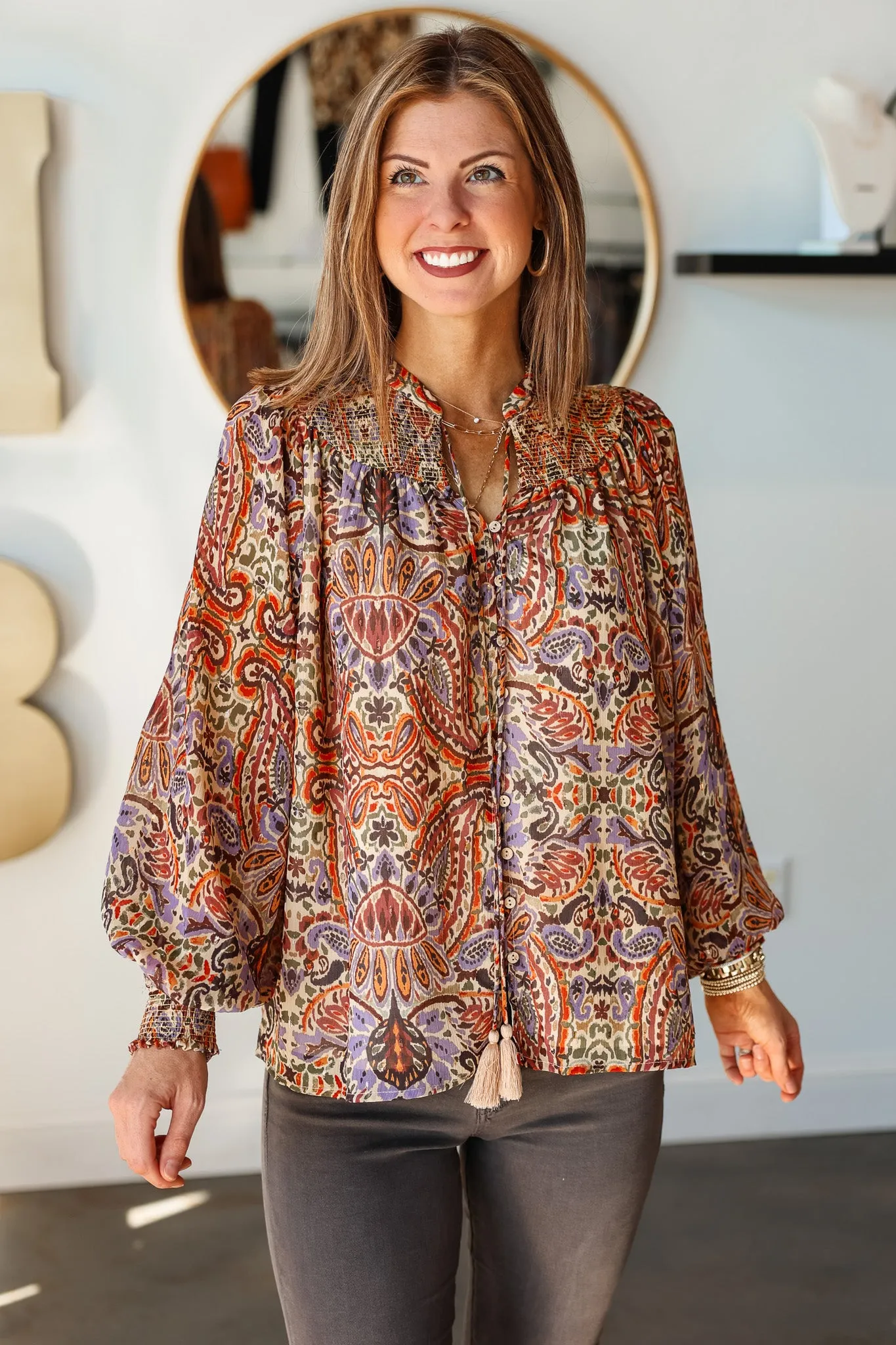 Paisley Print Tassel Tie Top