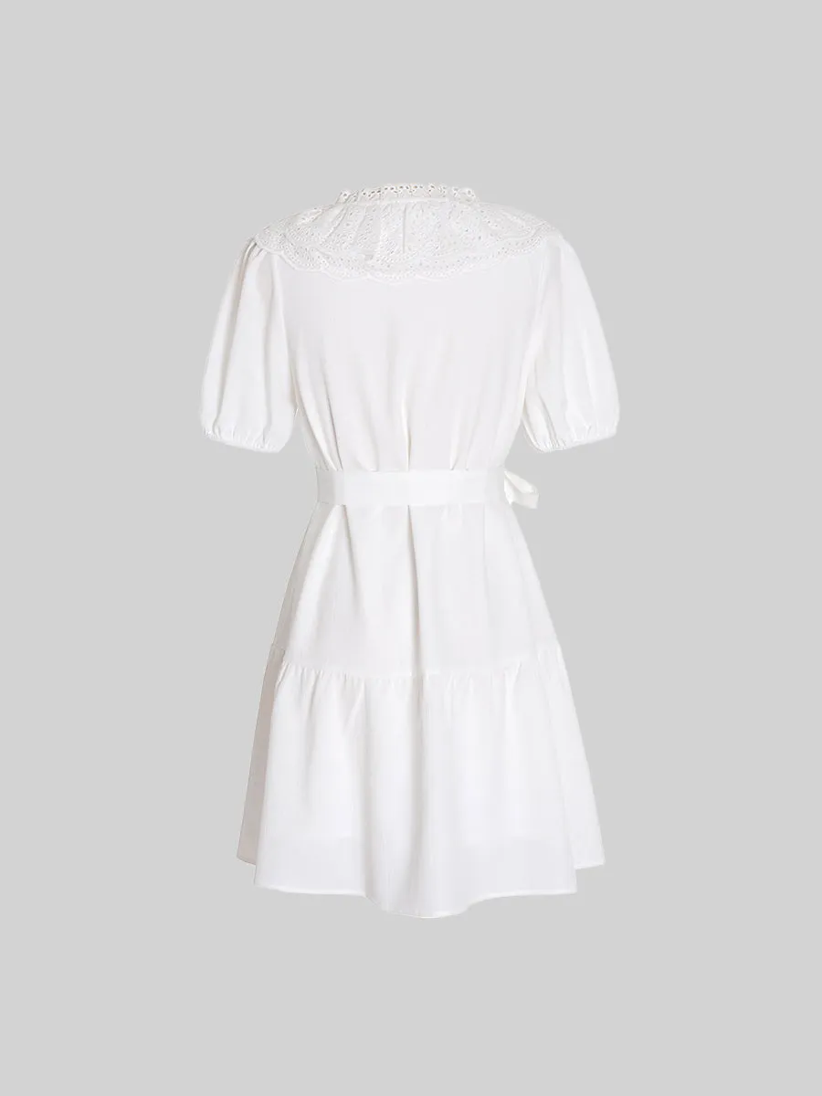 Palace Lace Collar Button White Dress