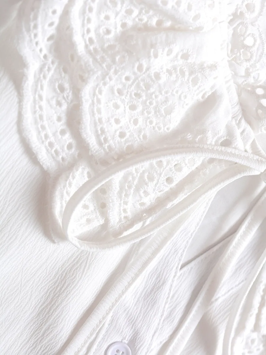 Palace Lace Collar Button White Dress