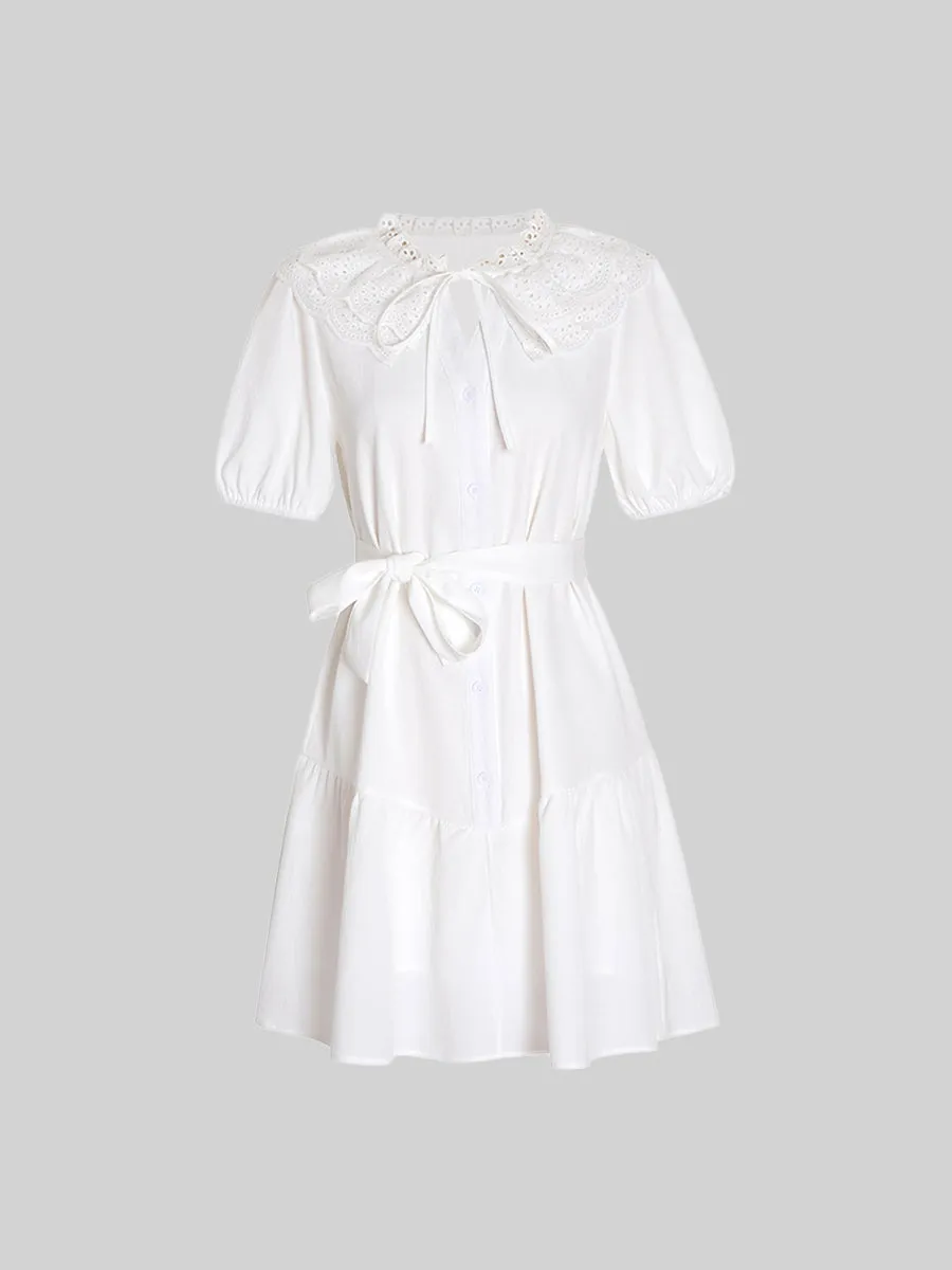 Palace Lace Collar Button White Dress