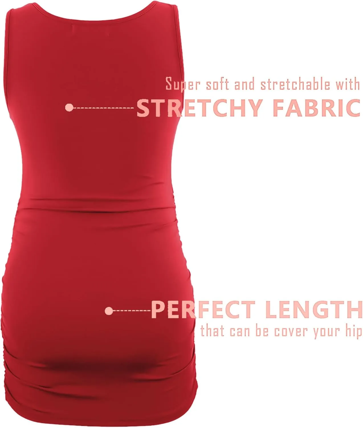 Peauty "Long Enough to Cover Hip Maternity Side Ruch Tank Tops/Basic Maternity Tops for Summer Casual Wear (S-3XL)
