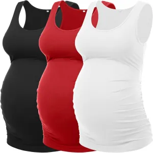 Peauty "Long Enough to Cover Hip Maternity Side Ruch Tank Tops/Basic Maternity Tops for Summer Casual Wear (S-3XL)