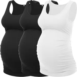 Peauty "Long Enough to Cover Hip Maternity Side Ruch Tank Tops/Basic Maternity Tops for Summer Casual Wear (S-3XL)
