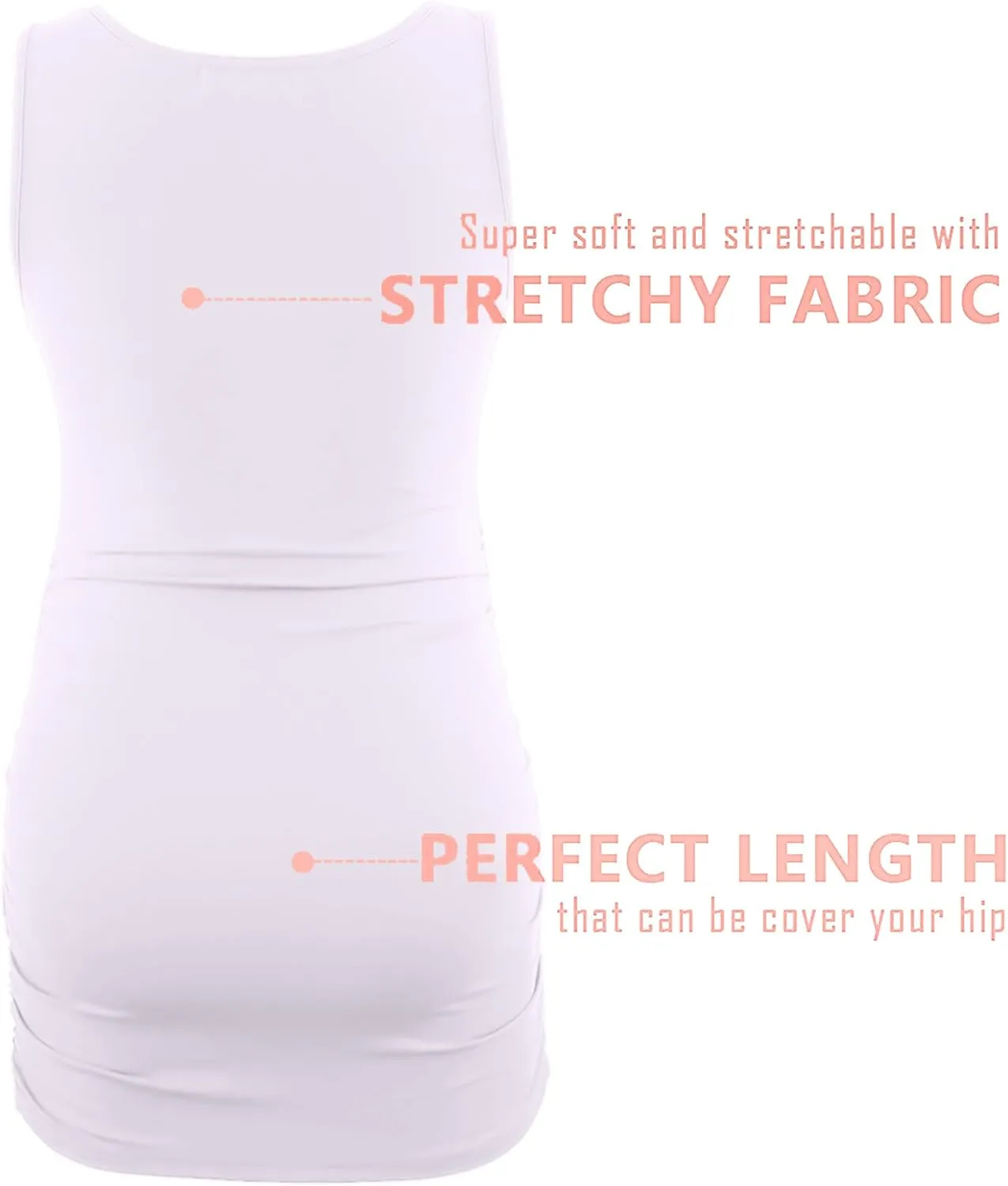 Peauty "Long Enough to Cover Hip Maternity Side Ruch Tank Tops/Basic Maternity Tops for Summer Casual Wear (S-3XL)