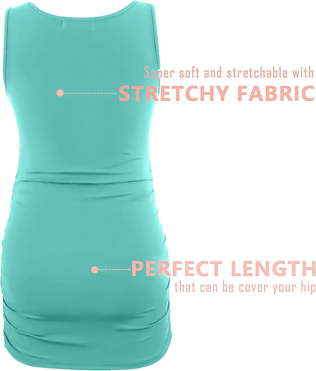 Peauty "Long Enough to Cover Hip Maternity Side Ruch Tank Tops/Basic Maternity Tops for Summer Casual Wear (S-3XL)
