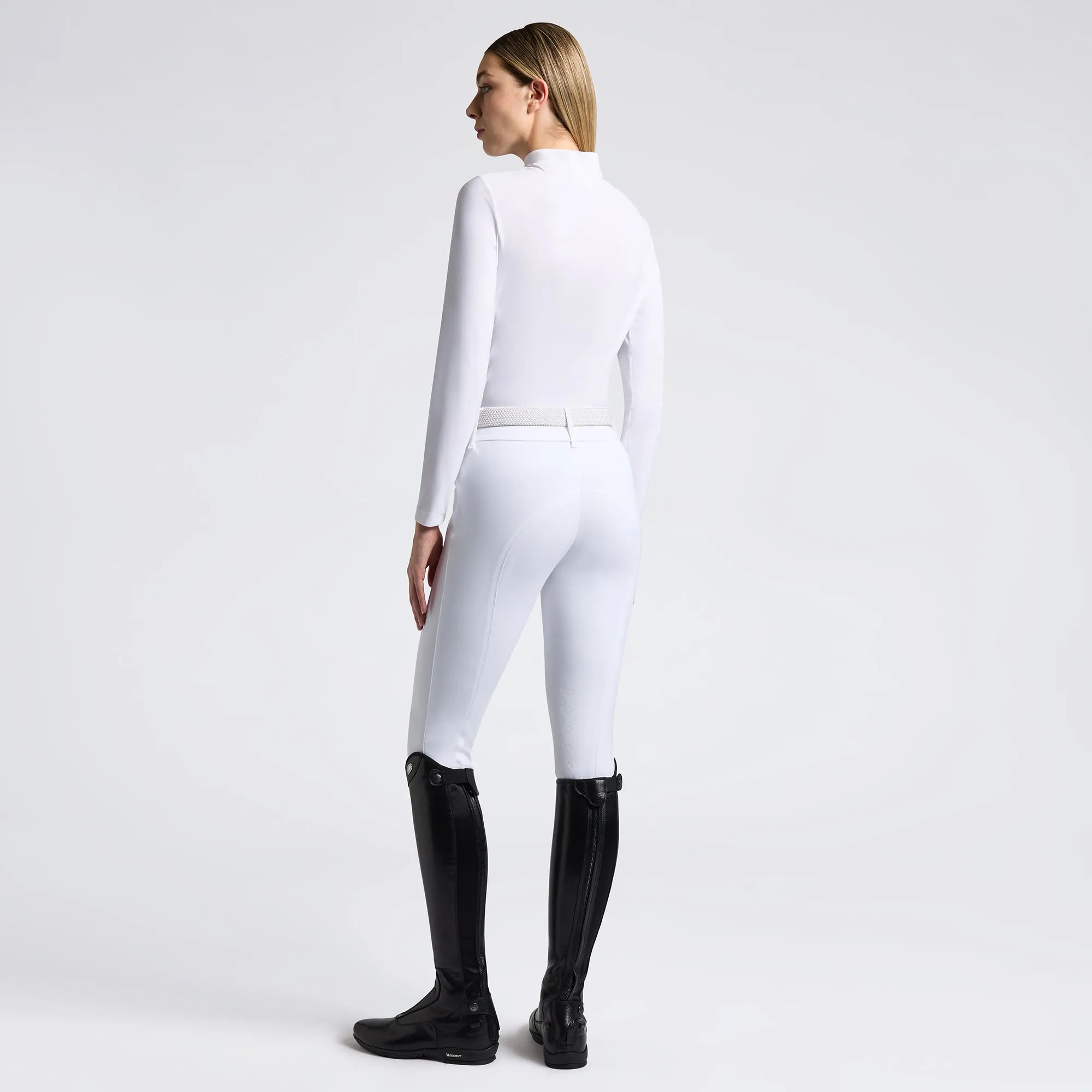Perforated Jersey L/S Polo - White