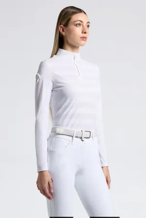 Perforated Jersey L/S Polo - White