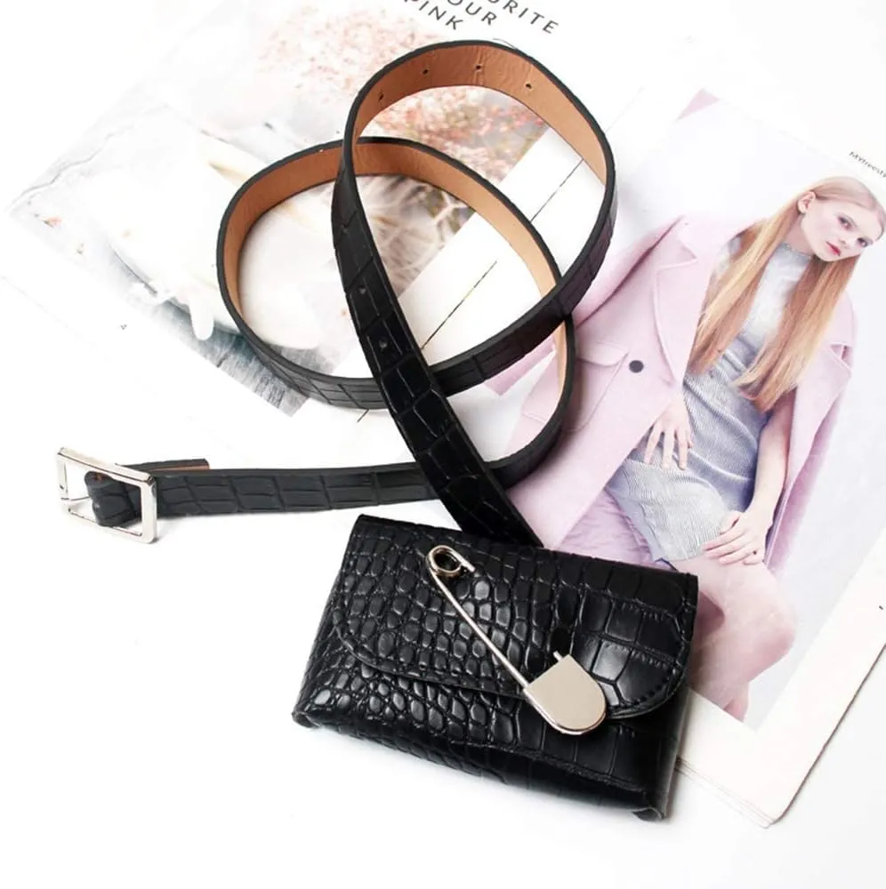 PU Leather Belt Fanny Pack Crocodile Pattern Removable Belt Envelope Waist Purse Waist Pouch Belt Bag